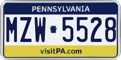 PA license plate MZW5528