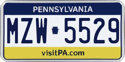PA license plate MZW5529