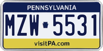 PA license plate MZW5531