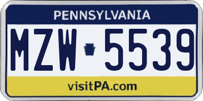 PA license plate MZW5539