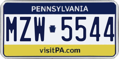 PA license plate MZW5544
