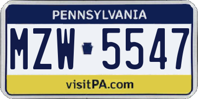 PA license plate MZW5547