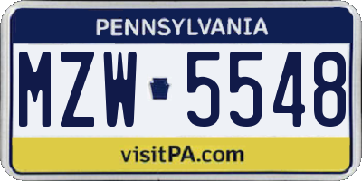 PA license plate MZW5548
