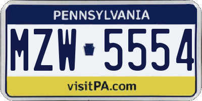 PA license plate MZW5554