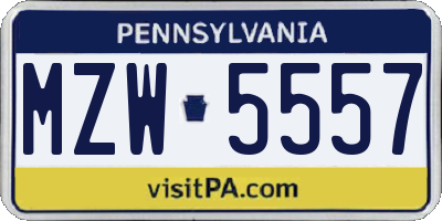 PA license plate MZW5557