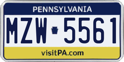 PA license plate MZW5561