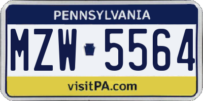 PA license plate MZW5564