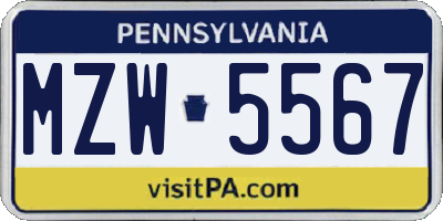 PA license plate MZW5567