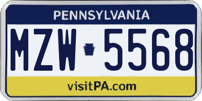 PA license plate MZW5568