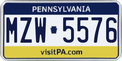PA license plate MZW5576