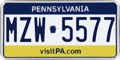 PA license plate MZW5577