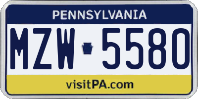 PA license plate MZW5580