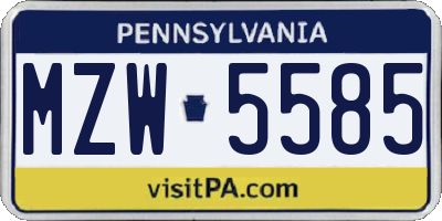 PA license plate MZW5585
