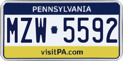 PA license plate MZW5592