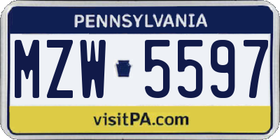 PA license plate MZW5597