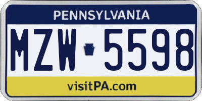 PA license plate MZW5598
