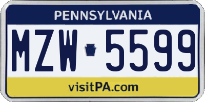 PA license plate MZW5599