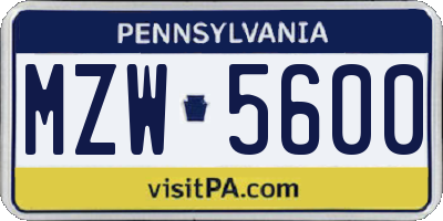 PA license plate MZW5600