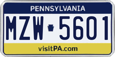 PA license plate MZW5601