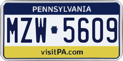 PA license plate MZW5609