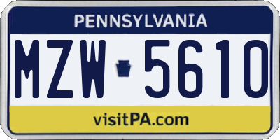 PA license plate MZW5610