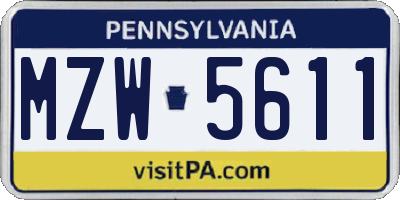 PA license plate MZW5611