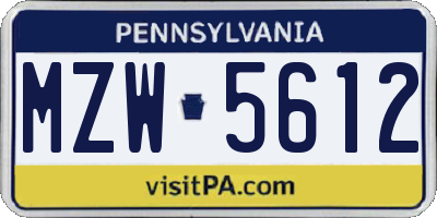 PA license plate MZW5612