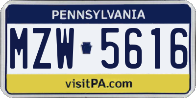 PA license plate MZW5616