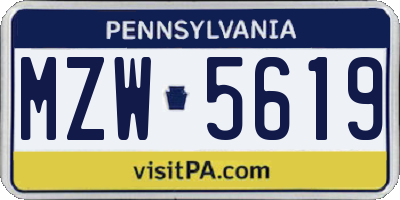 PA license plate MZW5619