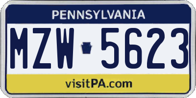 PA license plate MZW5623