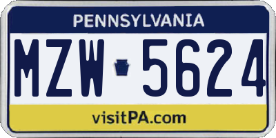 PA license plate MZW5624