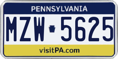 PA license plate MZW5625