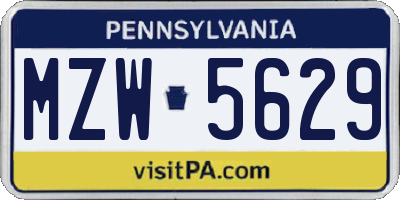 PA license plate MZW5629