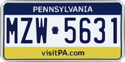 PA license plate MZW5631