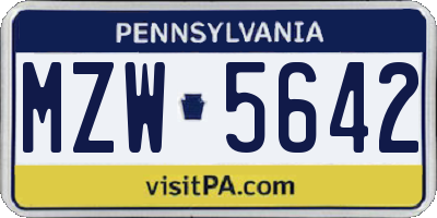 PA license plate MZW5642