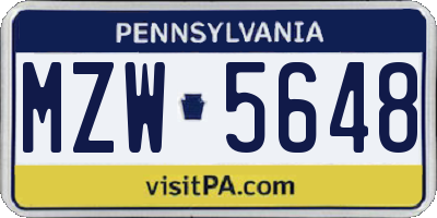 PA license plate MZW5648