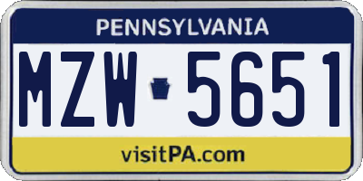 PA license plate MZW5651