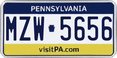 PA license plate MZW5656