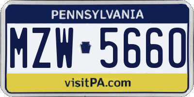 PA license plate MZW5660