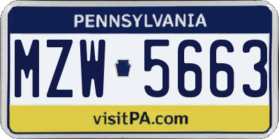 PA license plate MZW5663