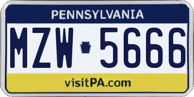 PA license plate MZW5666