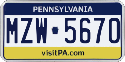 PA license plate MZW5670