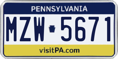 PA license plate MZW5671