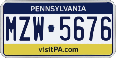 PA license plate MZW5676