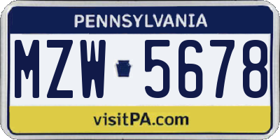 PA license plate MZW5678