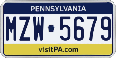 PA license plate MZW5679