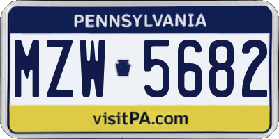 PA license plate MZW5682