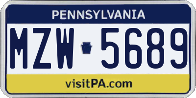PA license plate MZW5689