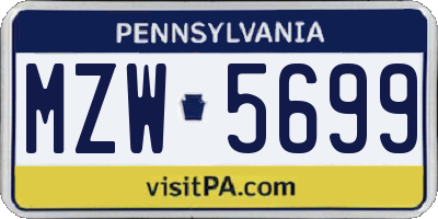 PA license plate MZW5699