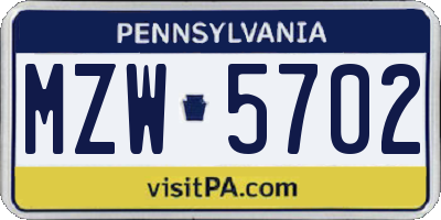 PA license plate MZW5702